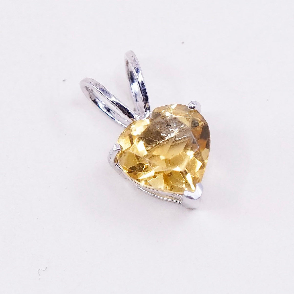 Vintage sterling silver handmade pendant, 925 with heart citrine