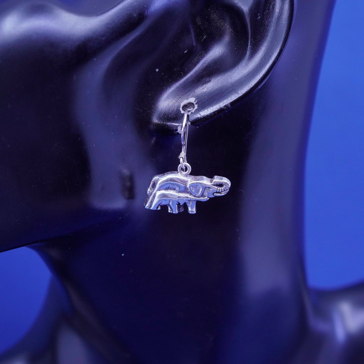Vintage SC Sterling Silver handmade Earrings. 925 mother baby elephants
