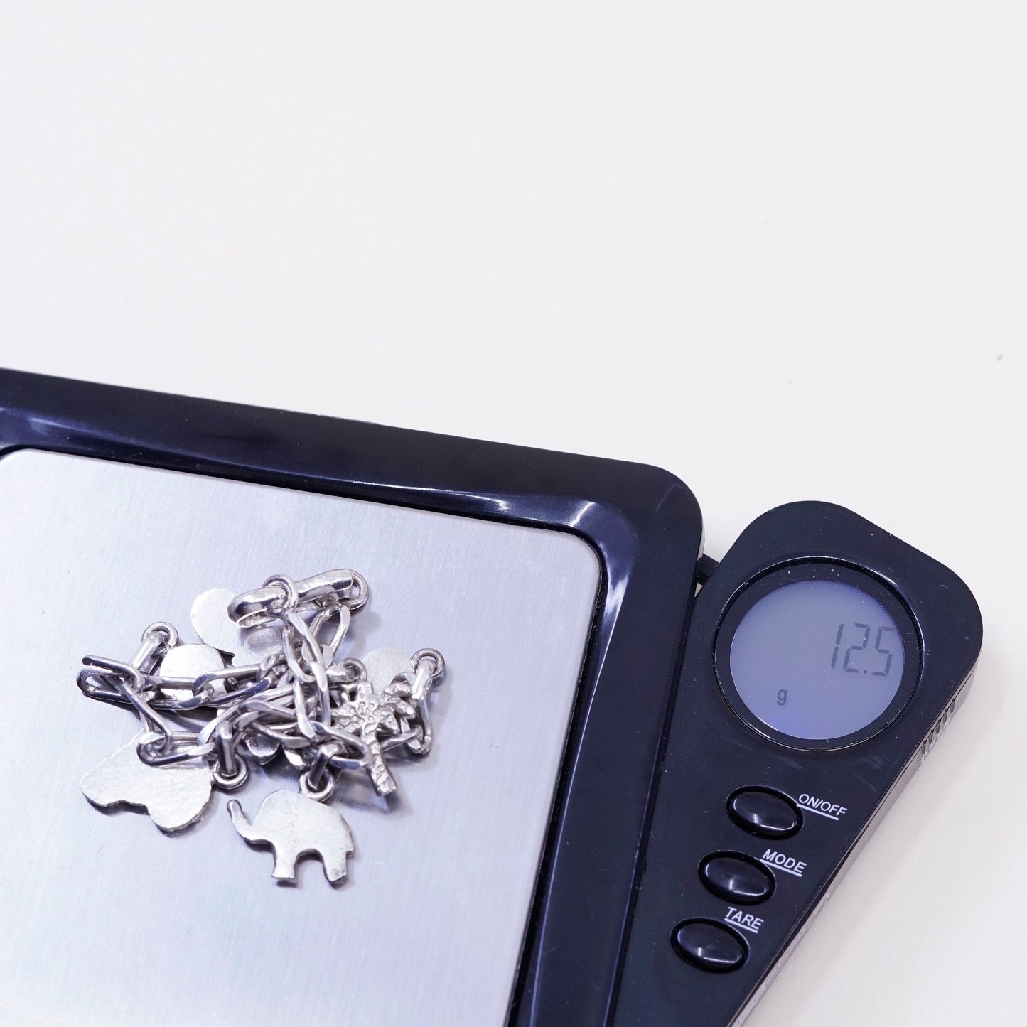 7”,, sterling 925 silver curb bracelet w/ palm tree pineapple elephant charms