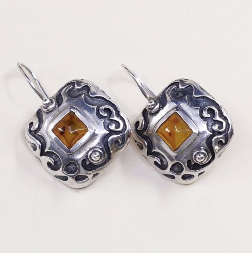 Silpada Sterling Silver W0911 Vintage Amber Scroll Dangle Earrings LDD4