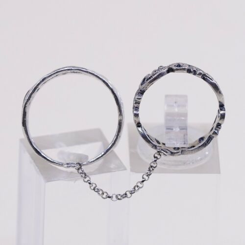 PZ Paz Israel Sterling Silver Handmade Hammered Ring, 925 Filigree Double Band