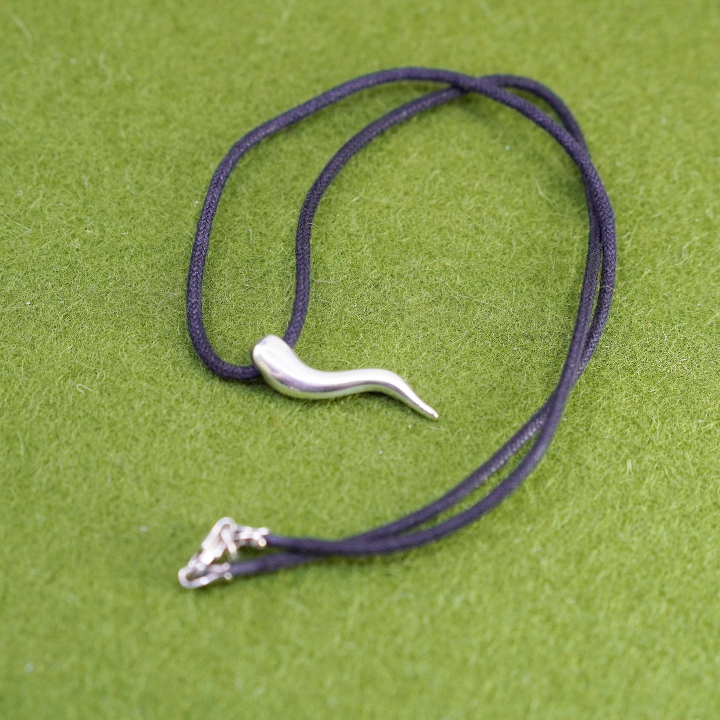 14”, Italian Sterling Silver black linen Chain Necklace with 925 horn Pendant