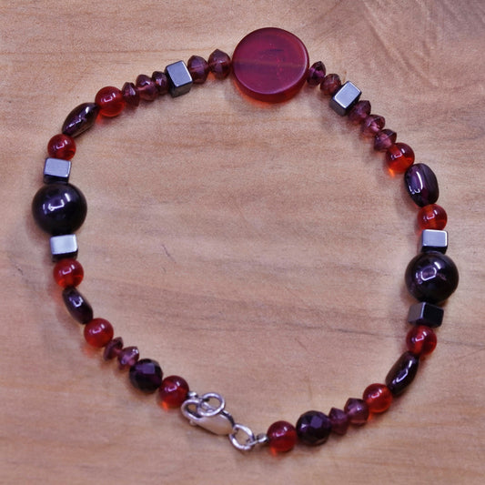 7.5”, Vintage Sterling 925 silver handmade bracelet, with ruby crystal garnet