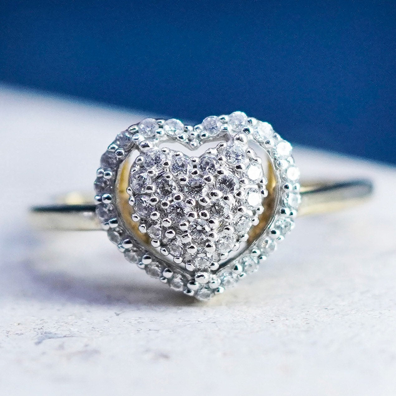 Size 7.25, vermeil gold filled Sterling 925 silver heart ring genuine diamond