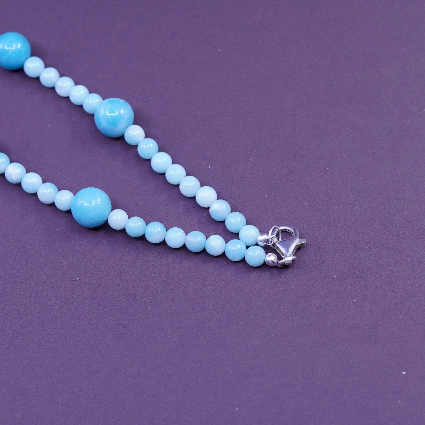 17”, vintage larimar beads necklace with Sterling 925 silver clasp