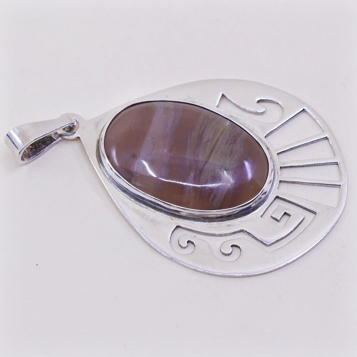 Vintage huge mexico sterling 925 silver handmade teardrop pendant with agate