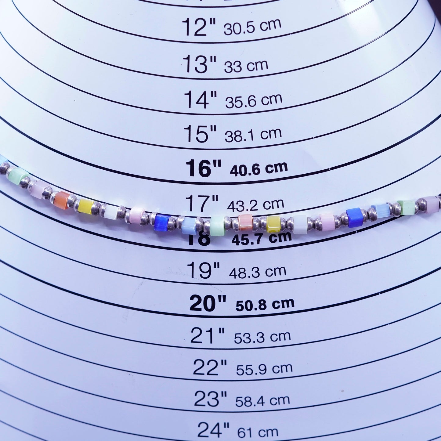 18”, sterling silver handmade necklace, 925 heishi chain with cats eye beads