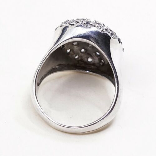 Sz 8.5, Vtg Sterling silver Engagement ring, 925 silver band W/ Cluster Cz