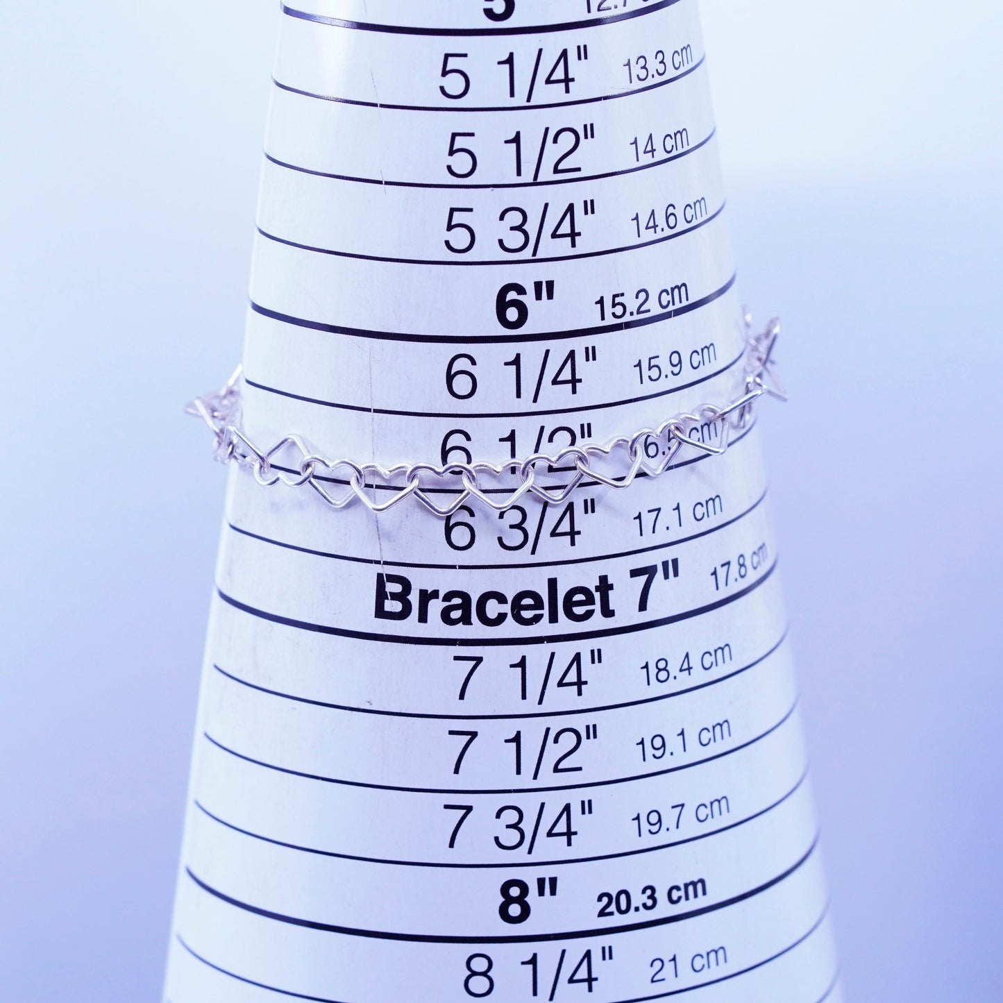 6.5”, vintage Sterling 925 silver handmade bracelet, heart chain