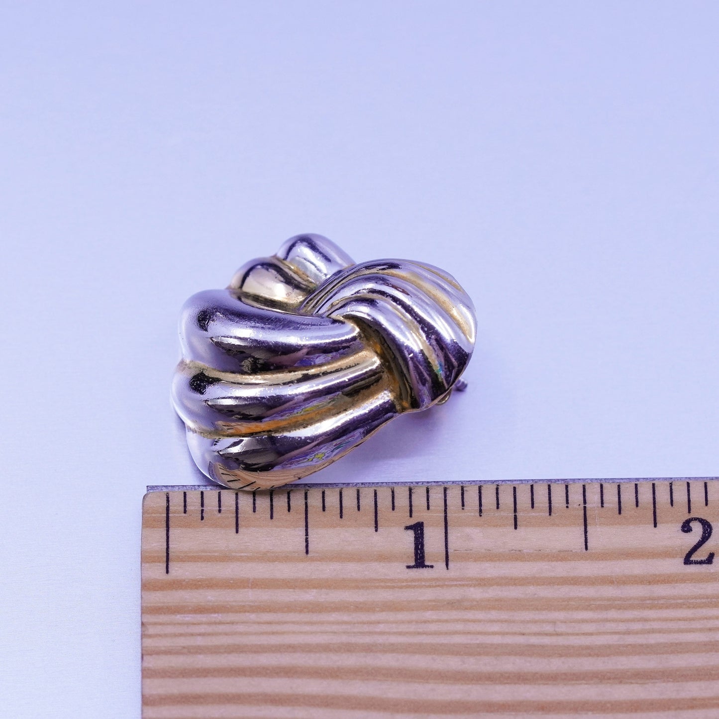 Vintage two tone Sterling 925 silver handmade earrings, wavy ribbed studs