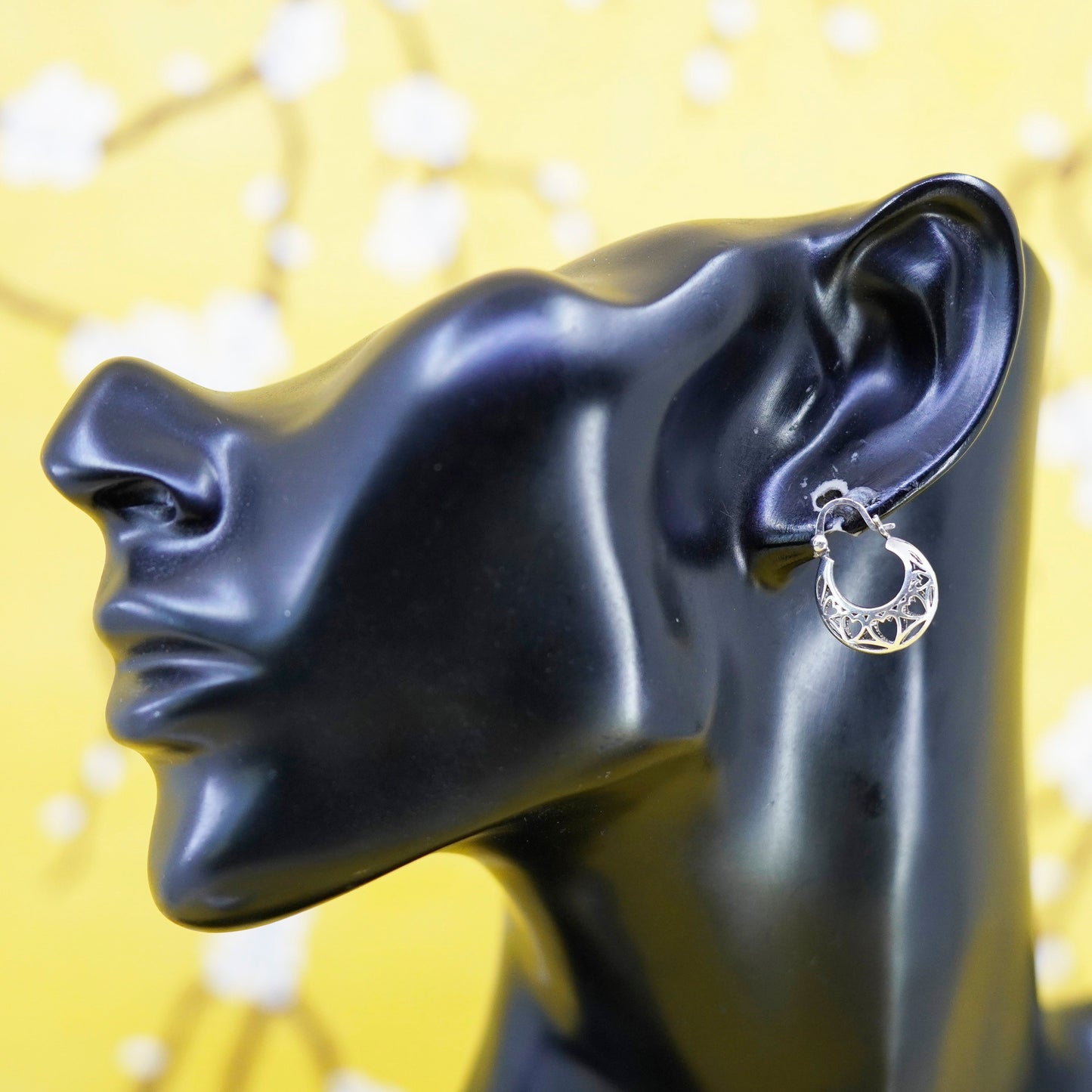 vintage Sterling 925 silver heart hoop earrings, 925 huggie