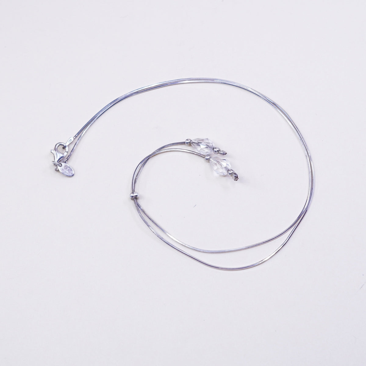 16”, 925 italy dyadema Sterling Silver Circle Chain Necklace W/ Crystal Pendant