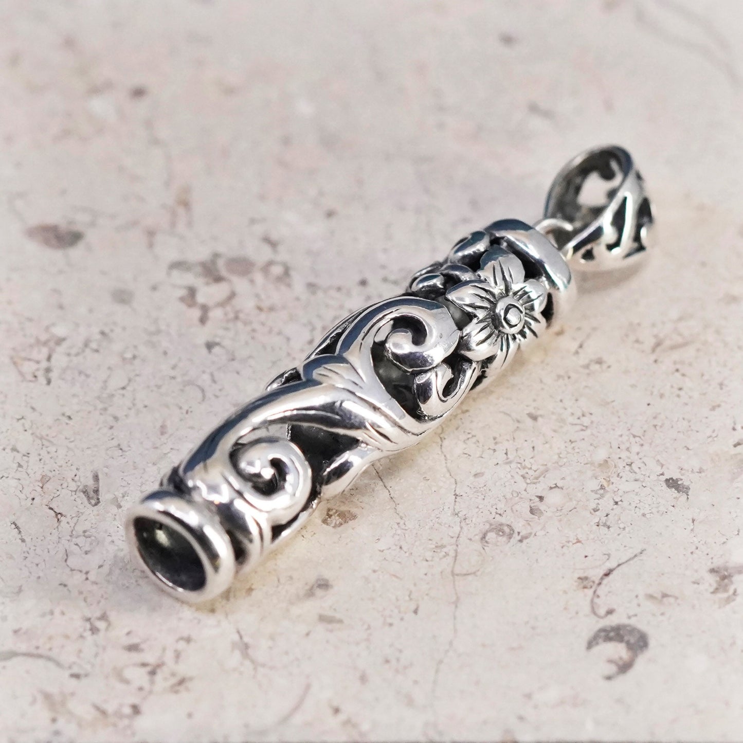 Vintage Sterling silver handmade pendant, 925 bali tube pendant