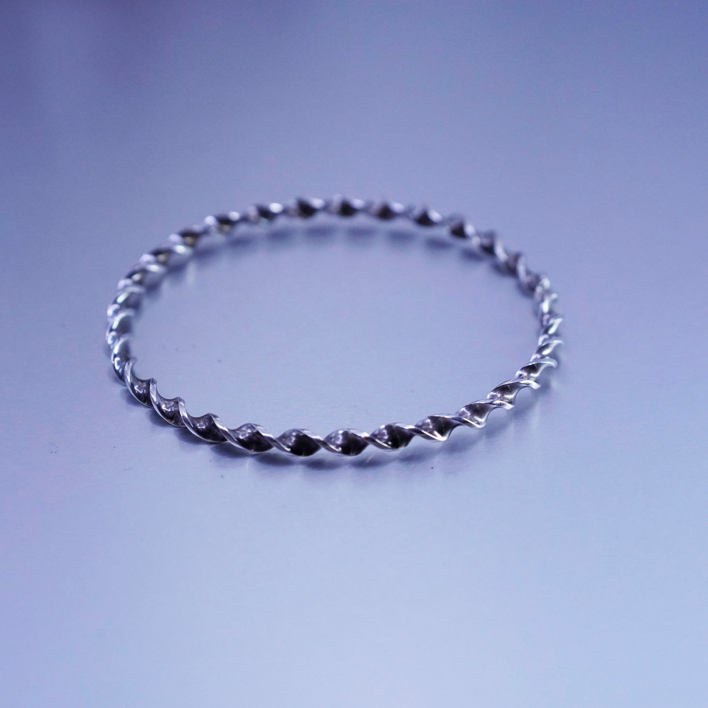 7.75”, Vintage Sterling 925 silver handmade bracelet, twisted bangle
