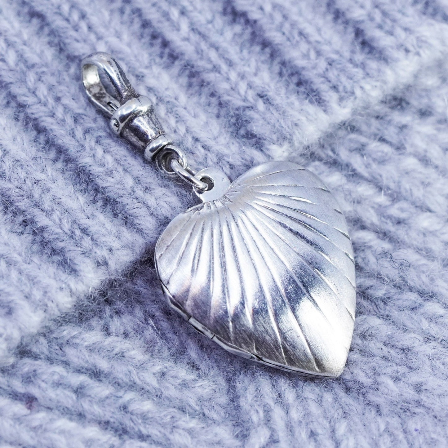 Antique Sterling silver handmade charm, textured 925 heart photos locket