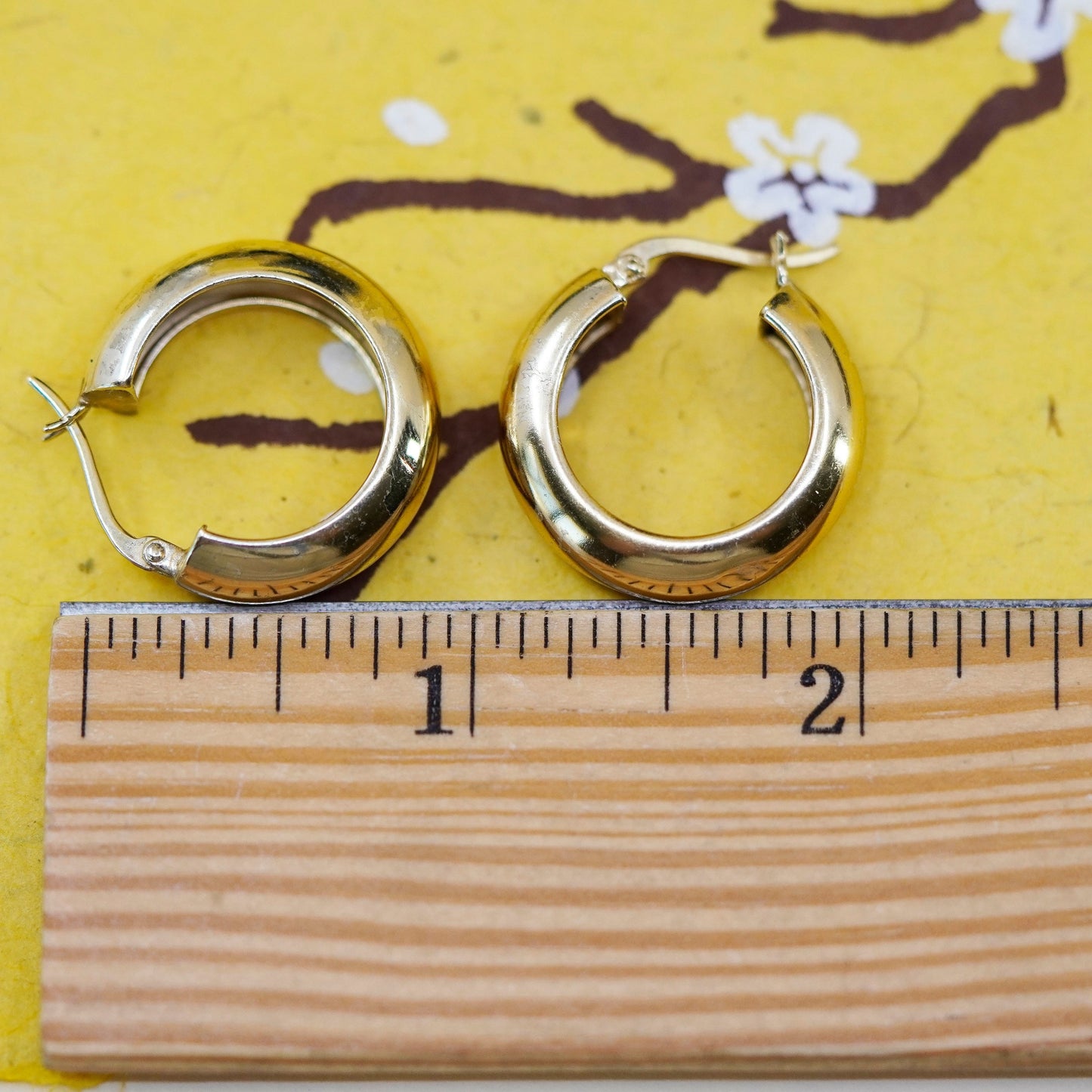 1”, vintage vermeil gold over Sterling silver earrings, 925 hoops