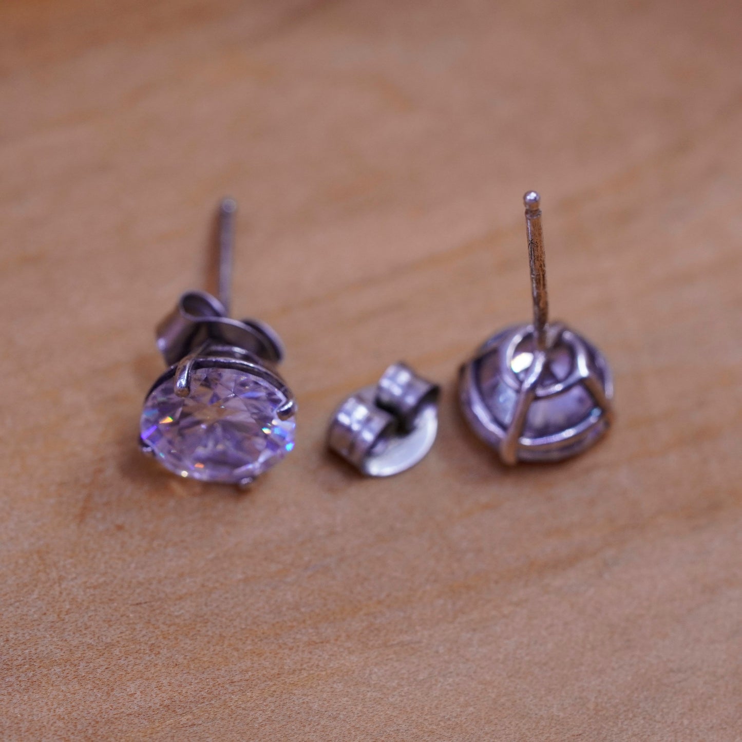 6mm, vintage Sterling silver clear round crystal studs, cz earrings