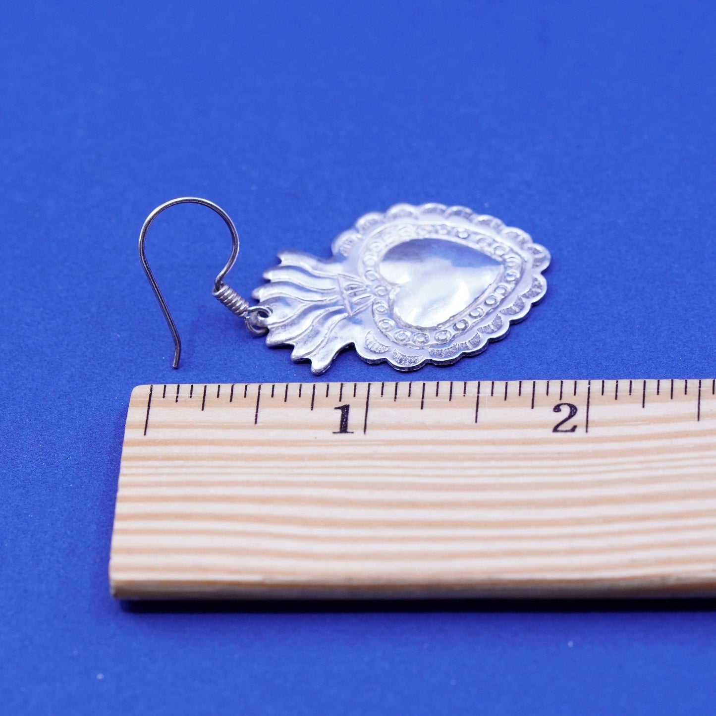 vtg southwestern sterling silver handmade earrings, 925 textured heart dangles