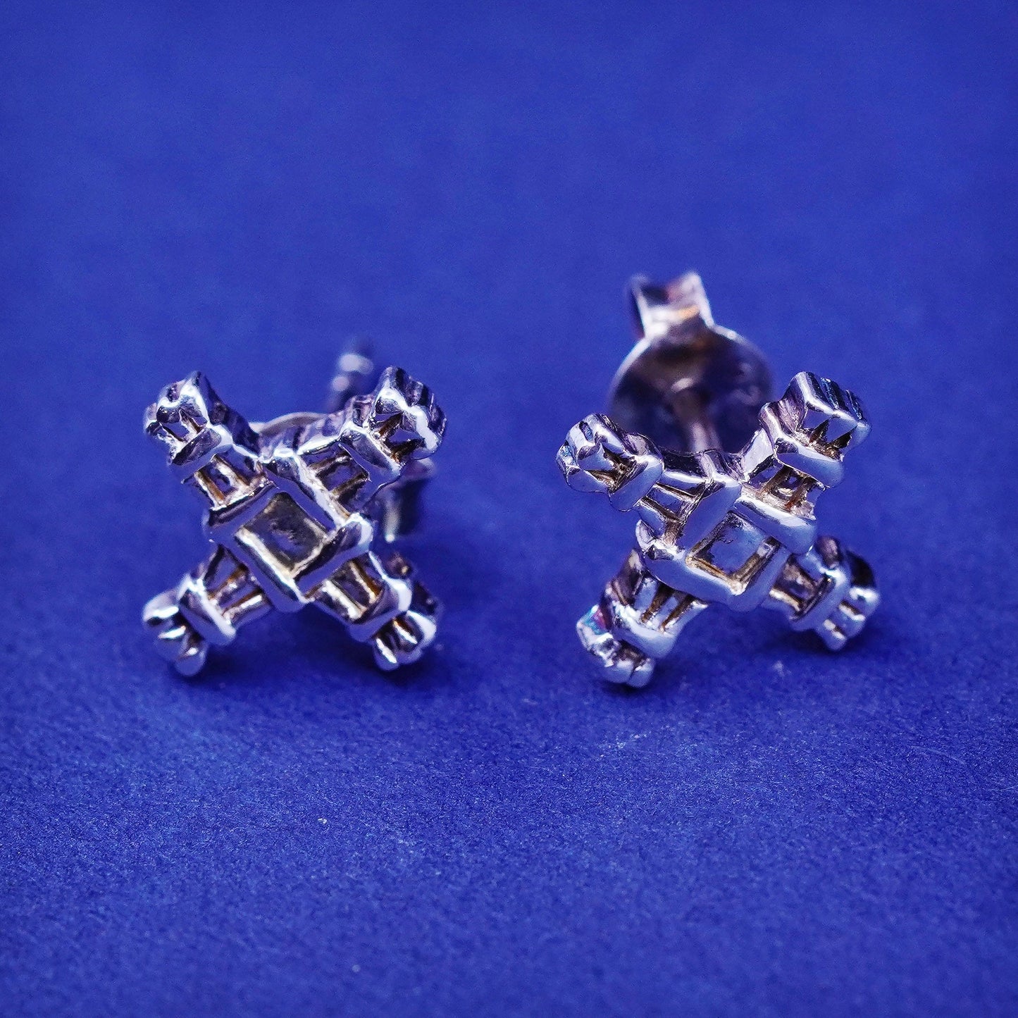 Vintage Sterling silver handmade studs, 925 cross earrings