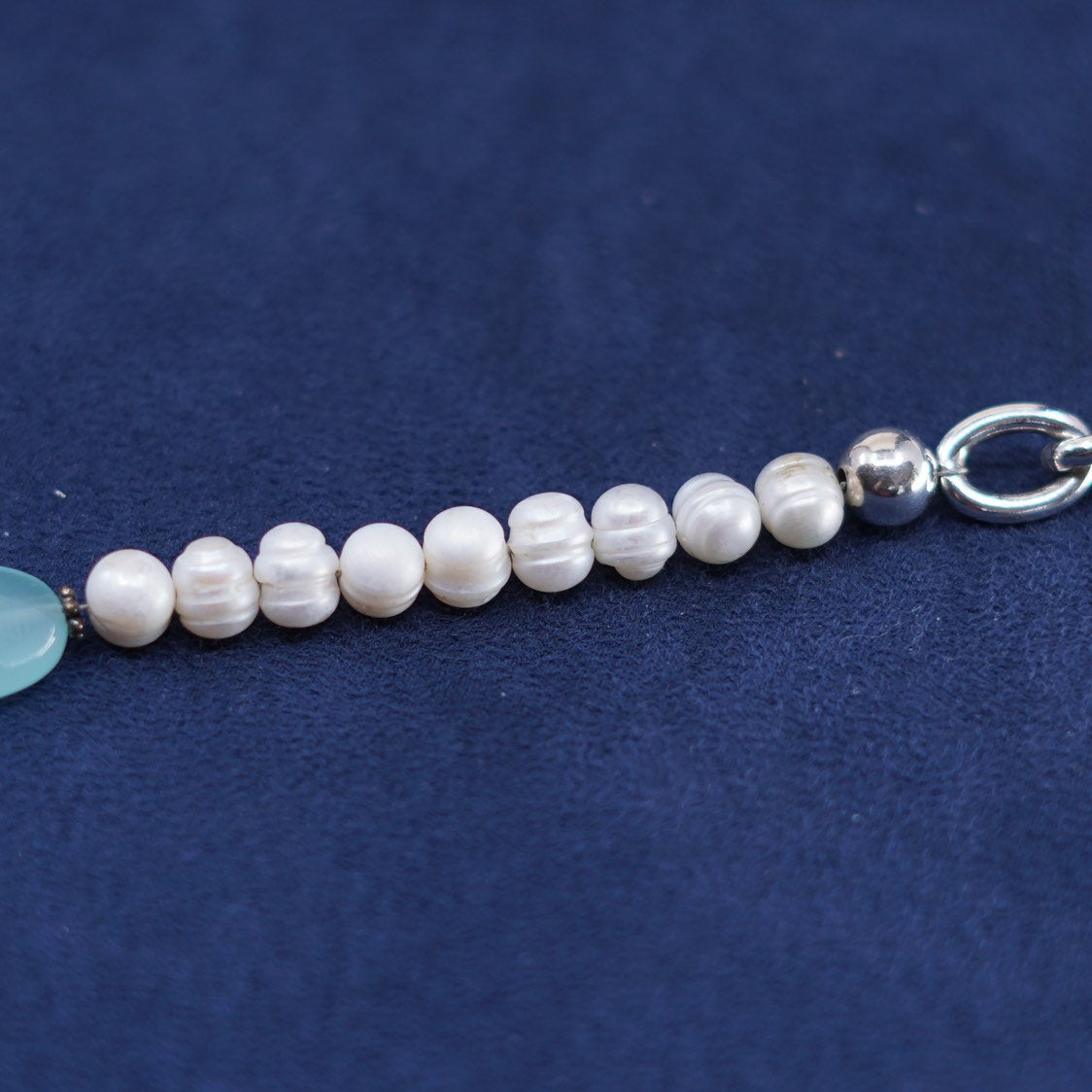 6.75”, 8mm, Sterling silver handmade bracelet, 925 circle chain w/ pearl beads