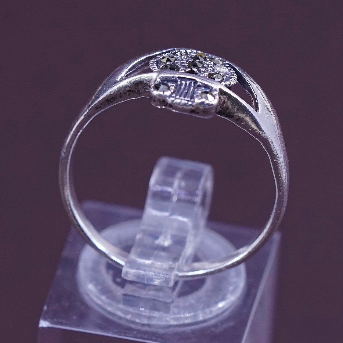sz 9, sterling silver handmade claddagh ring, holding marcasite heart 925 band