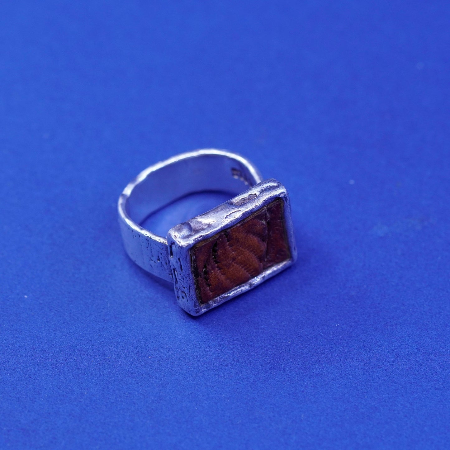 Size 8.5, Vintage Peyote Bird Sterling silver handmade ring, 925 square leather