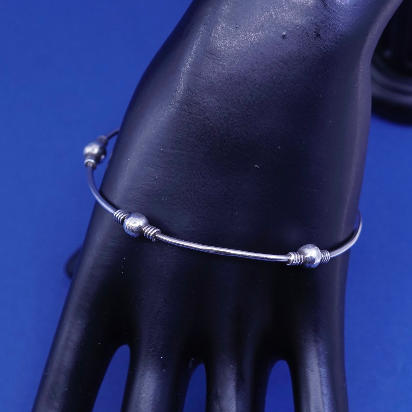 7.5”, vintage sterling silver handmade bracelet, 925 beaded bangle