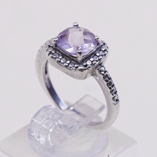 Sz 5, Sterling Silver handmade Ring, 925 Ring W/ amethyst N Diamond Details