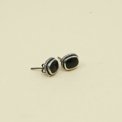 Vintage Sterling Silver Handmade Earrings, 925 Silver Studs W/ Obsidian