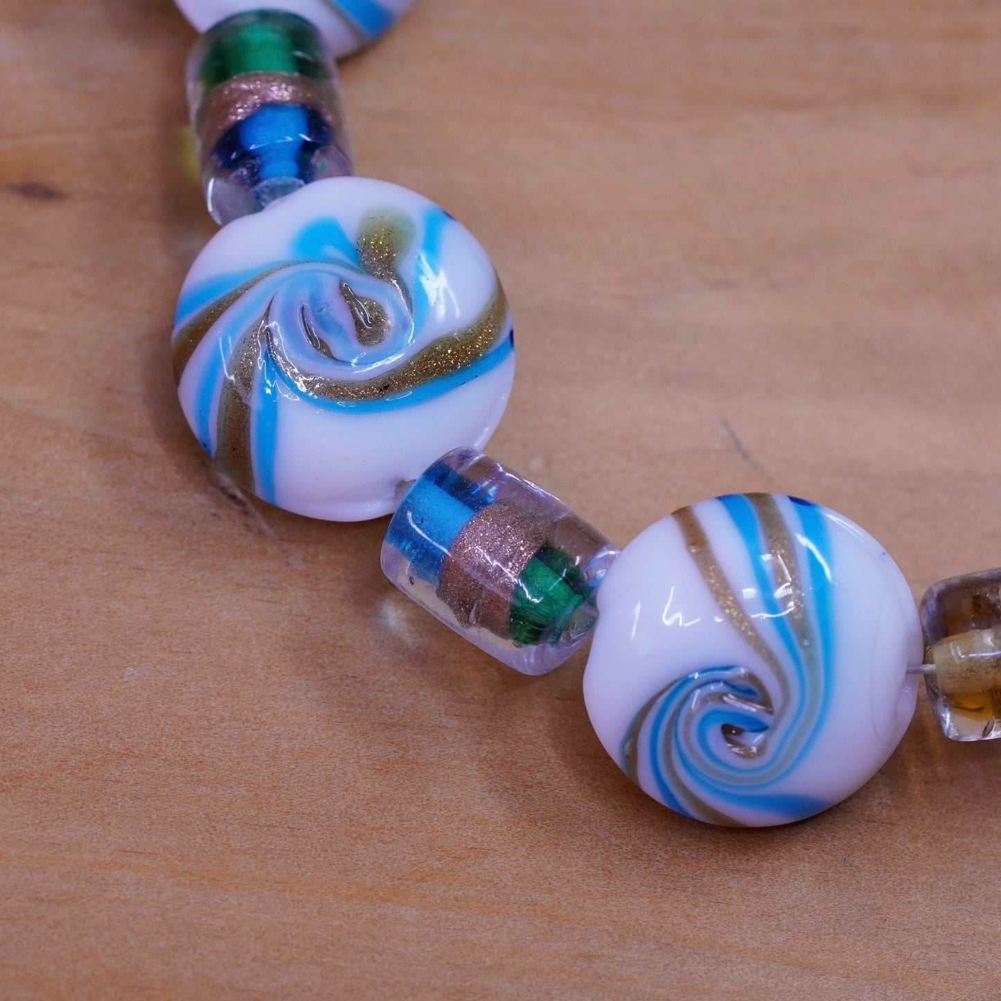 6.25”, Vintage handmade bracelet, blue artisan glass bead bracelet