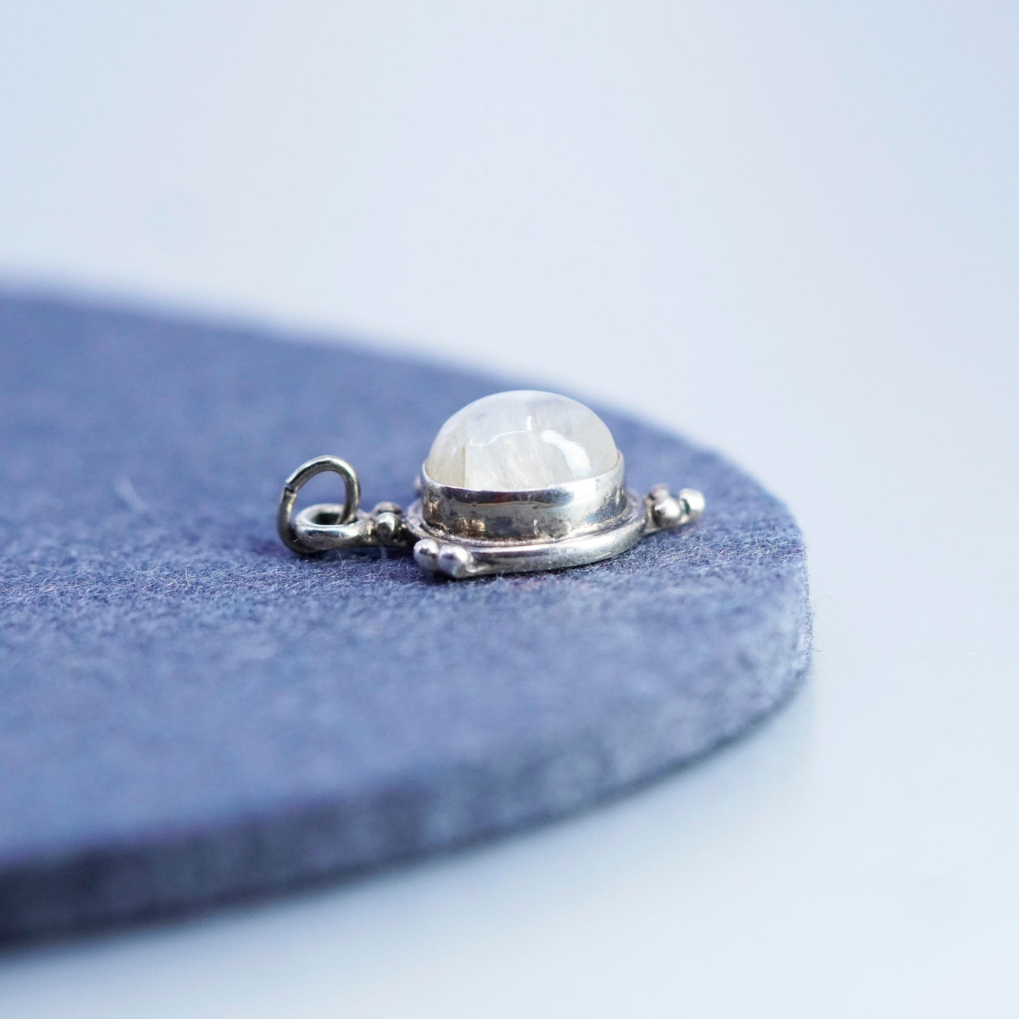 Vintage sterling 925 silver handmade charm pendant with blue moonstone