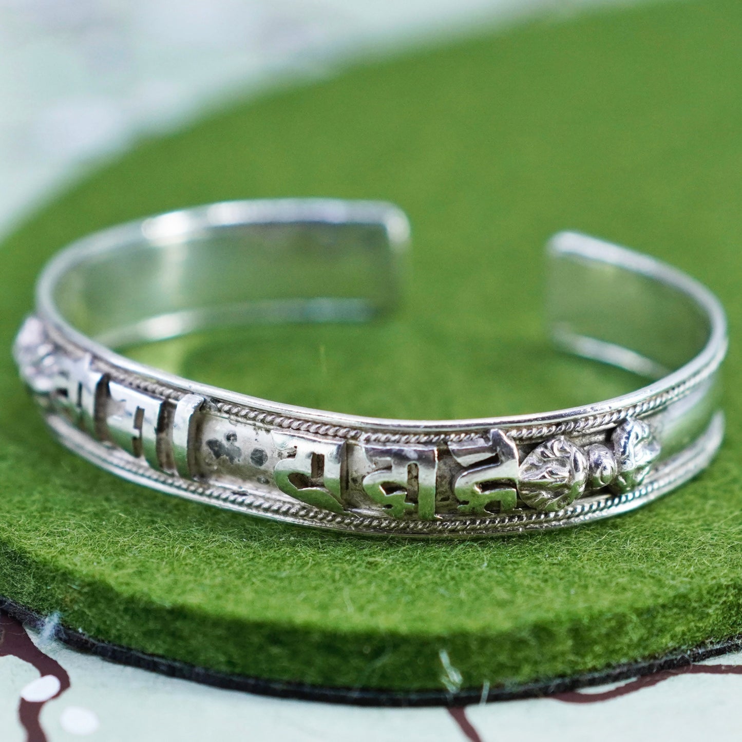 6.25”, Israel Sterling silver bracelet, handmade 925 cuff with Hebrew words