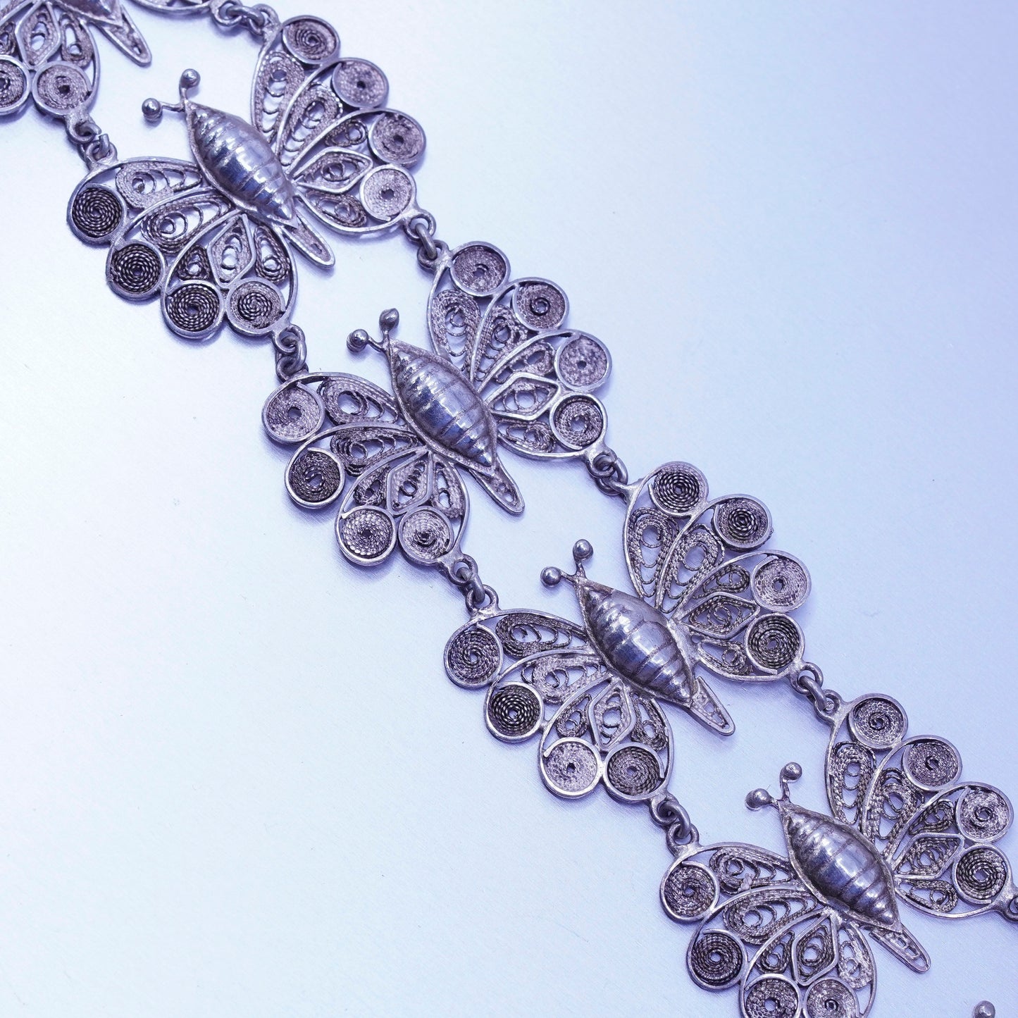 6”, vintage Sterling 925 silver handmade bracelet, filigree butterfly