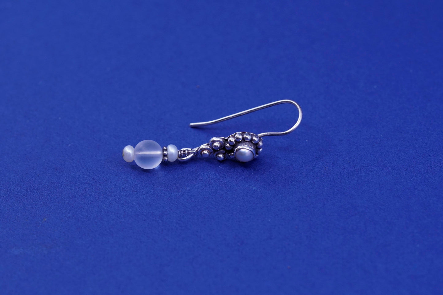 Vintage Sterling silver handmade earrings, 925 drops with pearl crystal beads