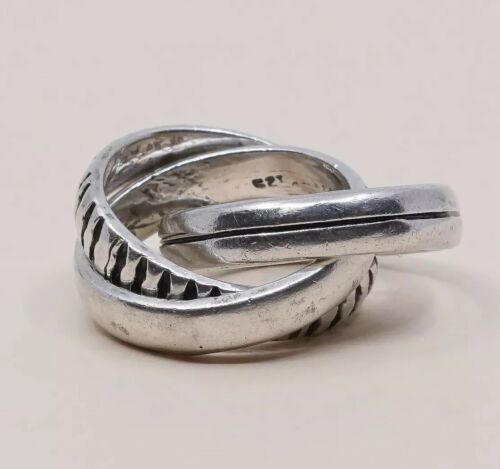 Size 9, Vtg Sterling Silver handmade Ring. 925 modernist, Entwined Bold band