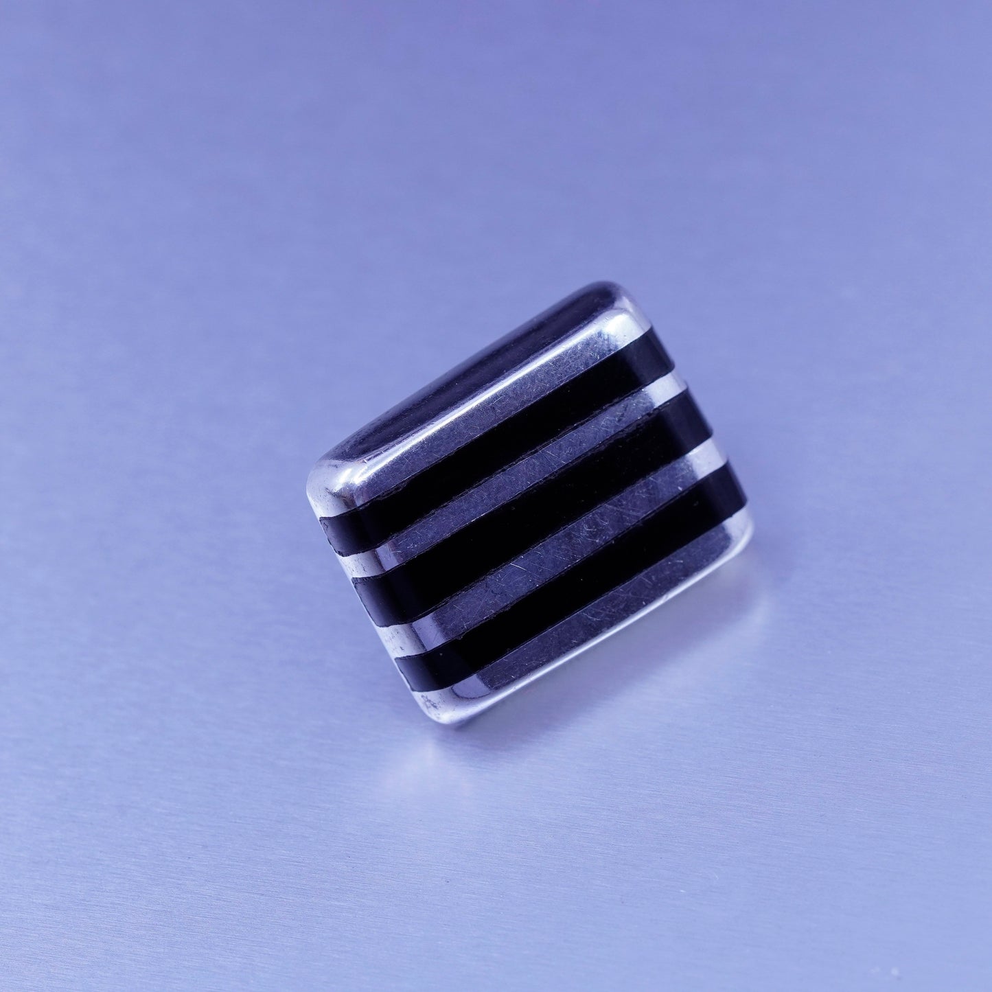 Vintage Sterling 925 silver handmade earrings, textured square studs with onyx