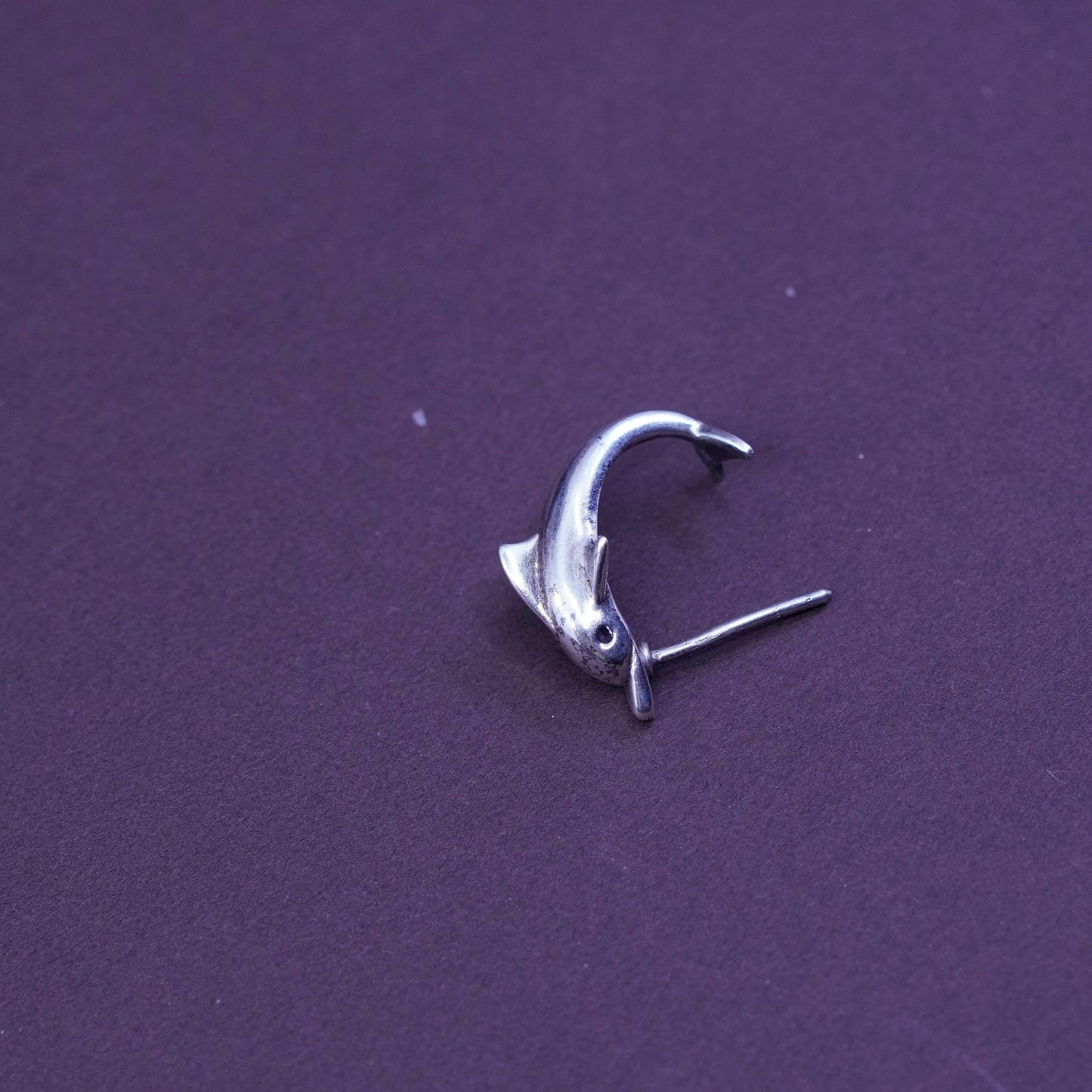 Vintage Sterling silver handmade earrings, 925 dolphin studs