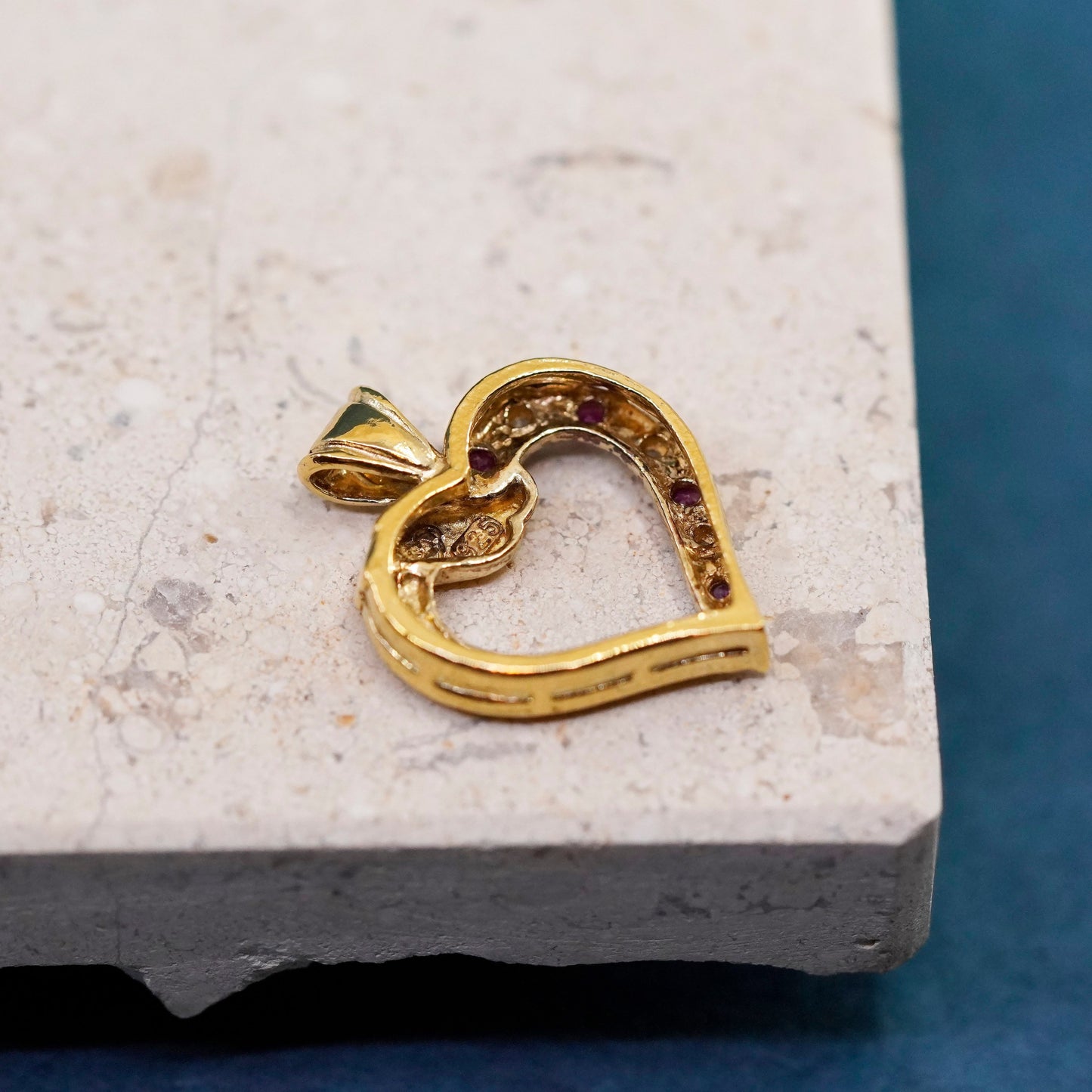 vermeil gold over Sterling silver handmade pedant, 925 heart with ruby diamond