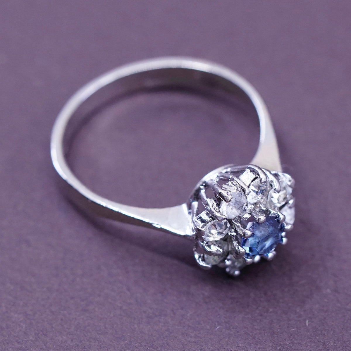 Size 6.5, vintage Sterling 925 silver handmade ring with crystal and sapphire