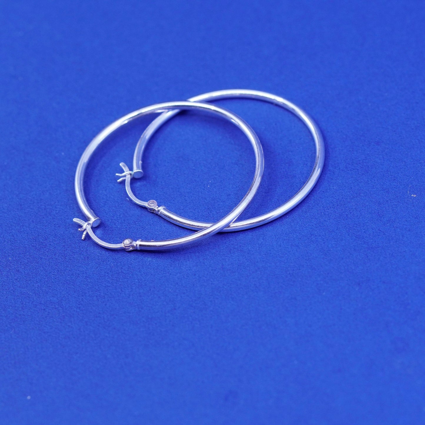 1.5”, vintage Sterling silver handmade hoop earrings, 925 huggie