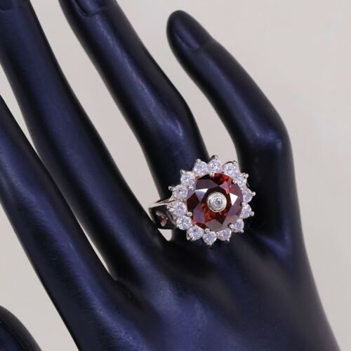 Sz 8, Vtg Vermeil Gold Sterling silver Statement ring, 925 Crown W/ Ruby N Cz