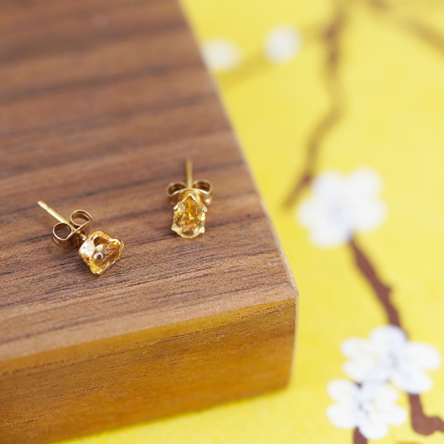 Vintage vermeil gold over Sterling silver handmade earrings, 925 studs citrine