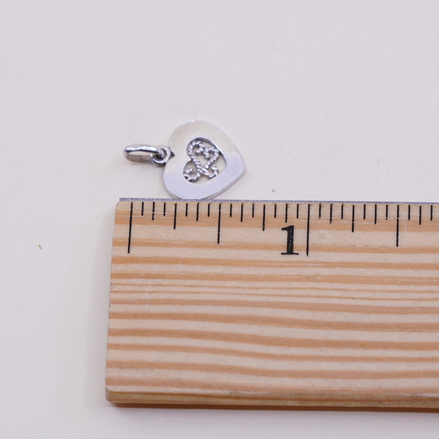 Vintage Sterling silver handmade pendant, 925 filigree heart charm