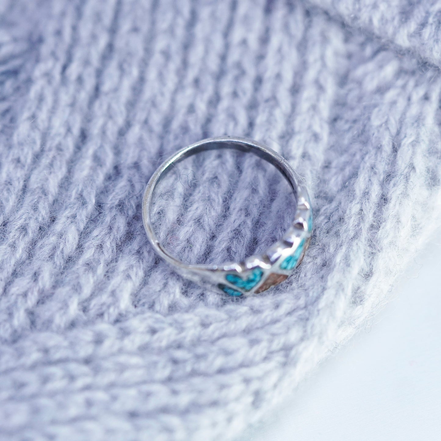 Size 8, Native American Charlie John Sterling 925 silver heart ring turquoise