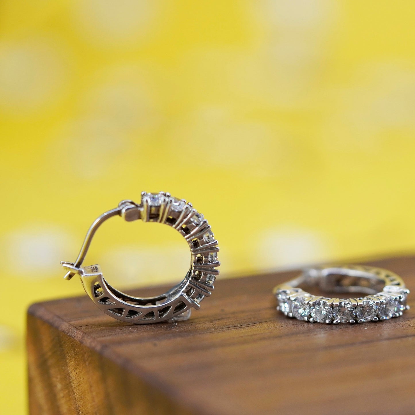 0.75”, vintage Sterling silver handmade earrings, 925 huggie hoops cluster cz
