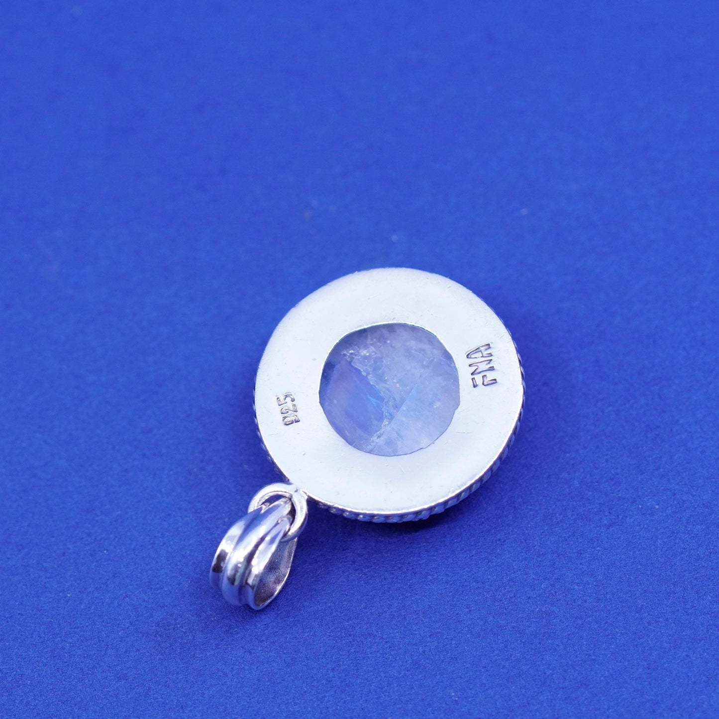 1.25”, PMA Sterling silver handmade pendant, 925 circle with moonstone cable