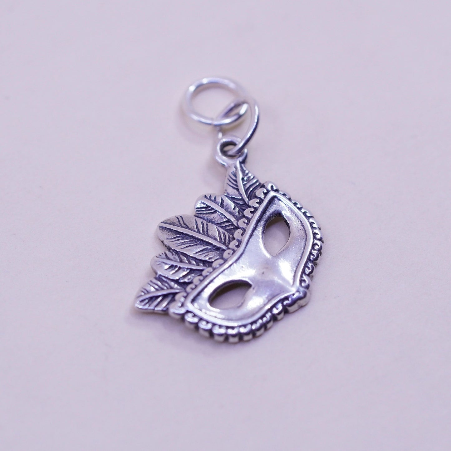 Vintage Sterling 925 silver handmade Halloween mask pendant charm