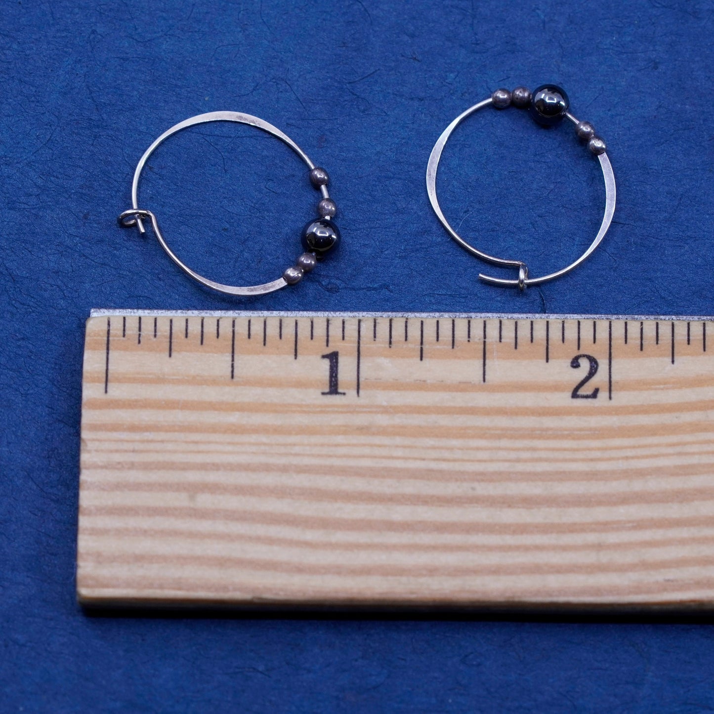 0.75”, Sterling silver handmade earrings, 925 huggie hoops with hematite beads