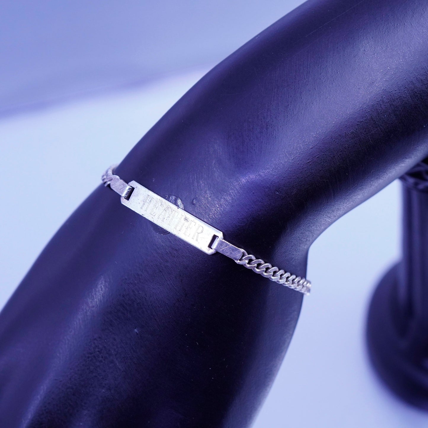6.5”, Vintage Sterling silver bracelet, 925 curb chain tag “heather slattery”
