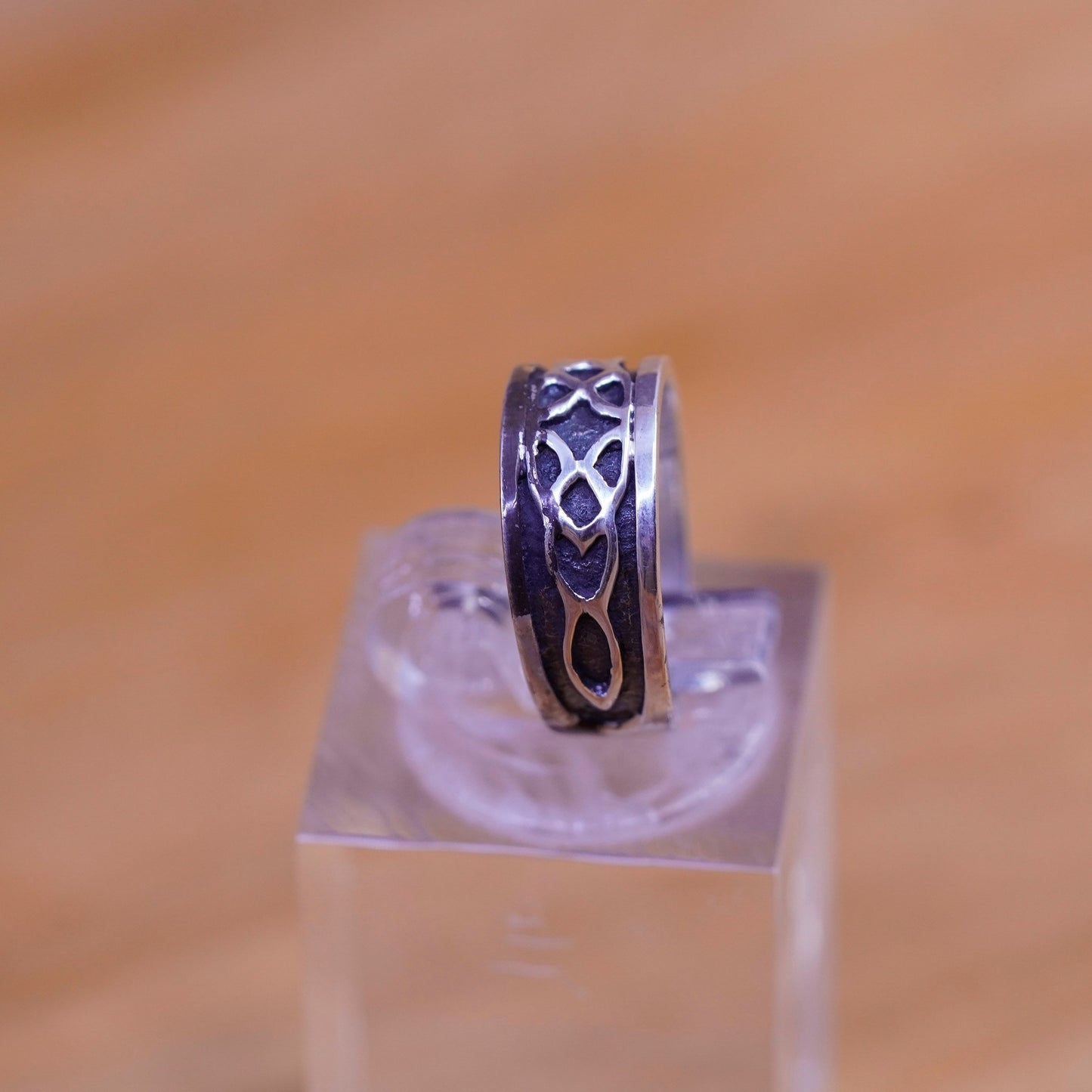 Size 2.25, vintage Sterling silver handmade ring, 925 textured band, open end